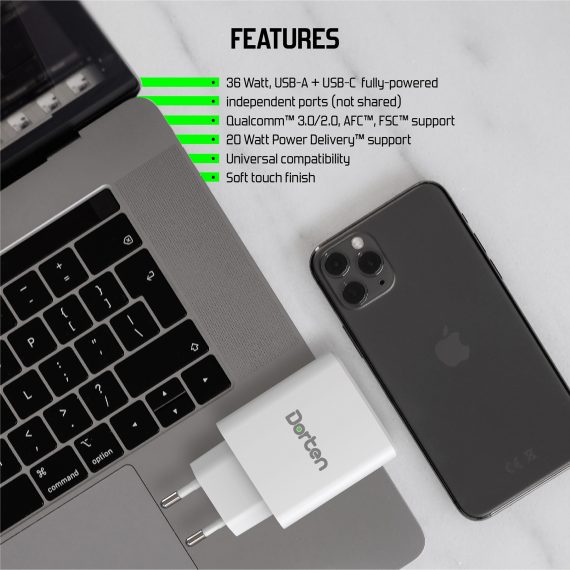 3-Port USB Smart ID 37W Wall Quick Charger QC4+ - PD3.0+2.4A_DN2