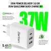 3-Port USB Smart ID 37W Wall Quick Charger QC4+ - PD3.0+2.4A_DN2