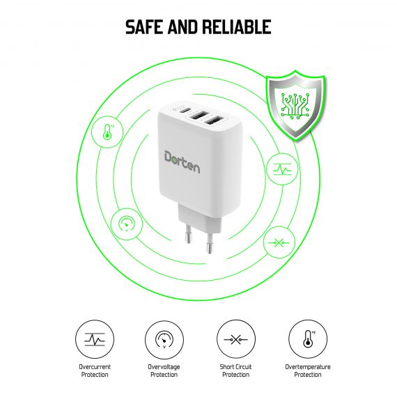 3-Port USB Smart ID 37W Wall Quick Charger QC4+ - PD3.0+2.4A_DN2