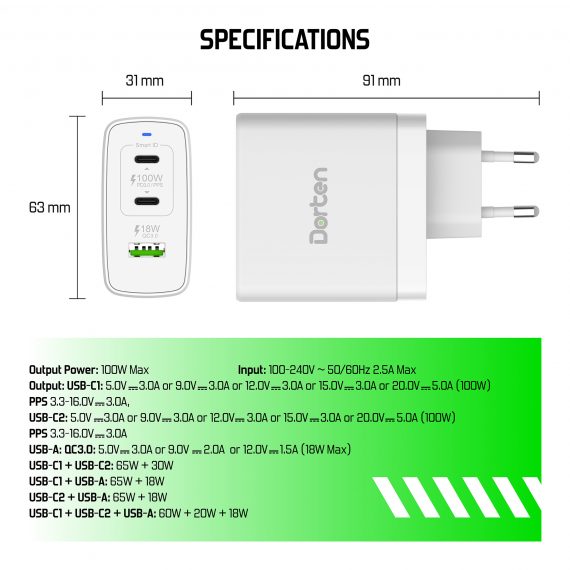 3-Port USB Smart ID 100W GaN Power Adapter - PD3.0-PPS+QC3.0_DN206900_6